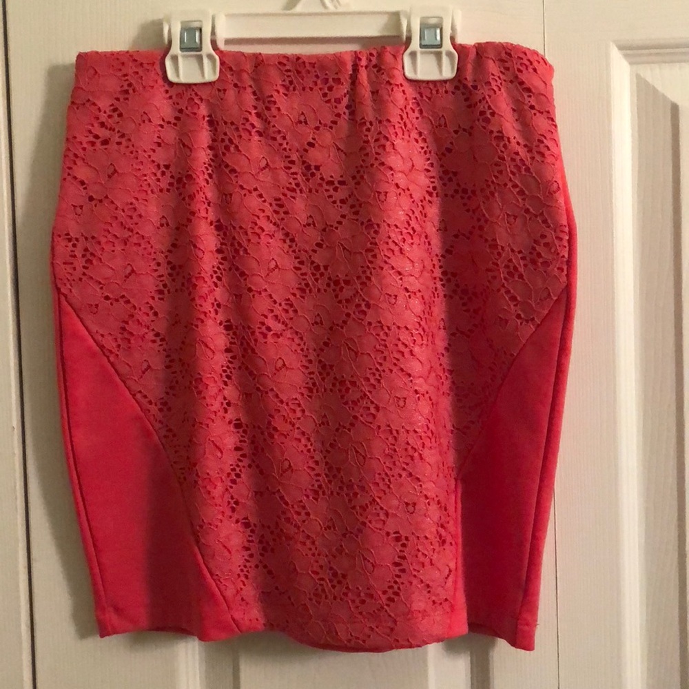 Pink Pencil Skirt with floral lace